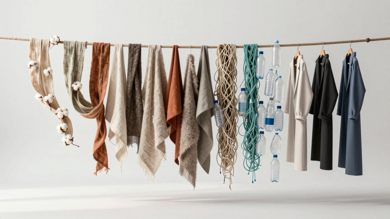 Сравнение натуральных и переработанных тканей в виде текстильных лент